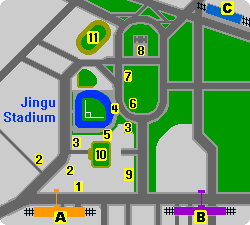 Foot map to Jingu Stadium